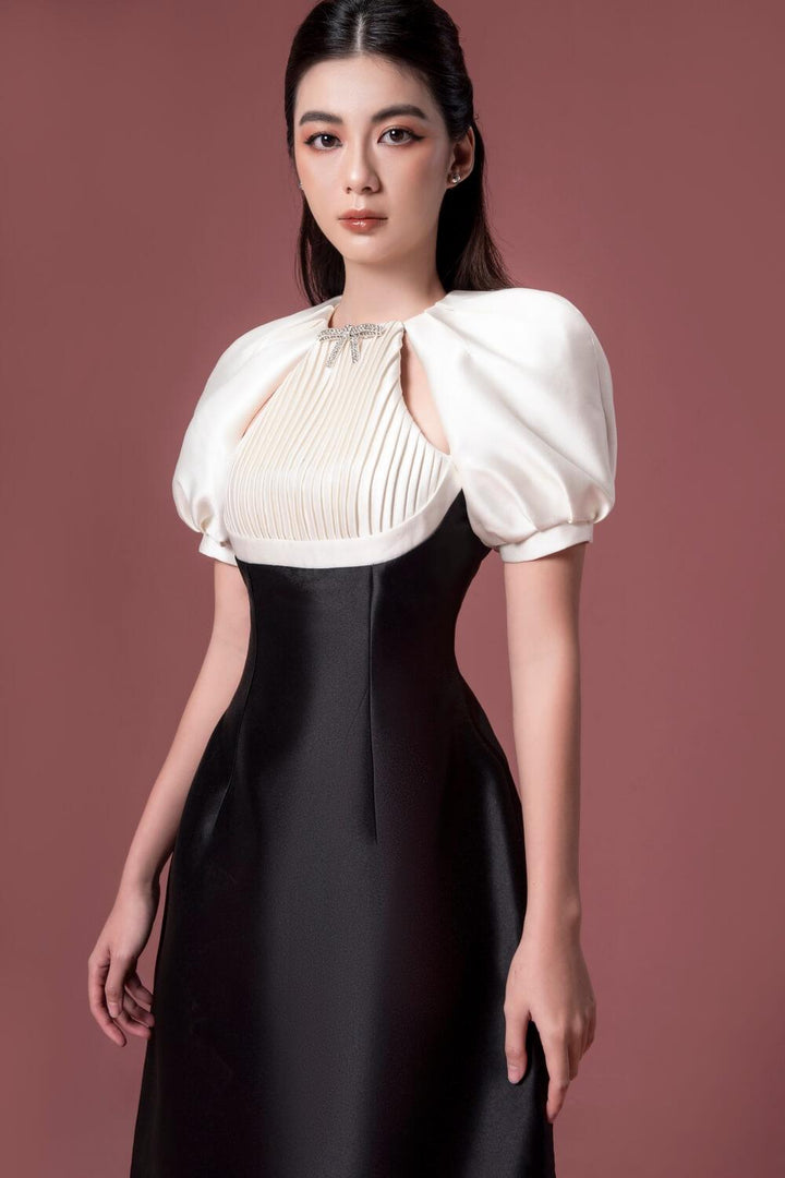 Ciara A-line Puffy Sleeved Taffeta Midi Dress - MEAN BLVD