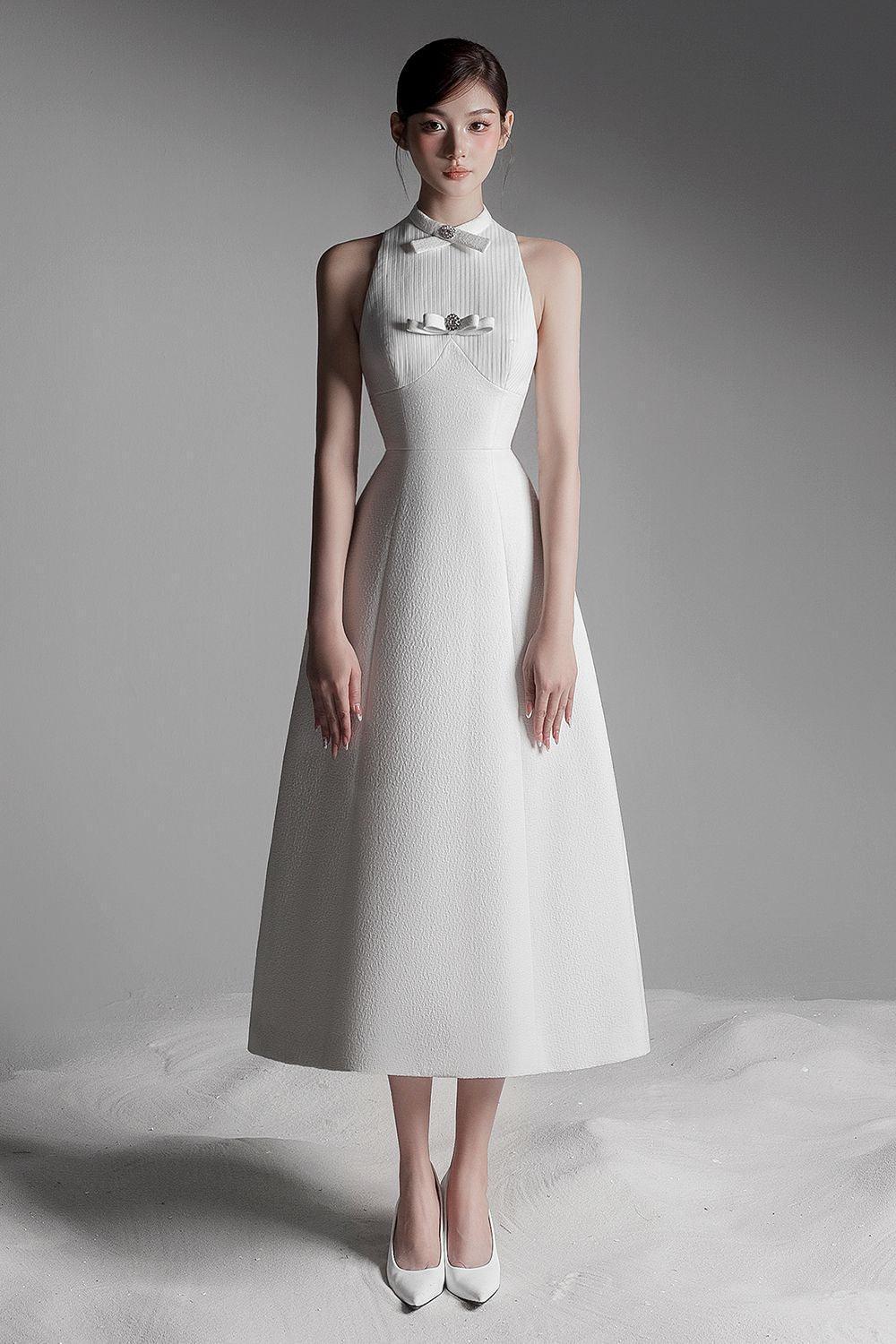 Women's Cilla A-line Sleeveless Jacquard Midi Dress XS/S/M/L White MEAN BLVD Women's Cilla A-line Sleeveless Jacquard Midi Dress XS/S/M/L White MEAN BLVD