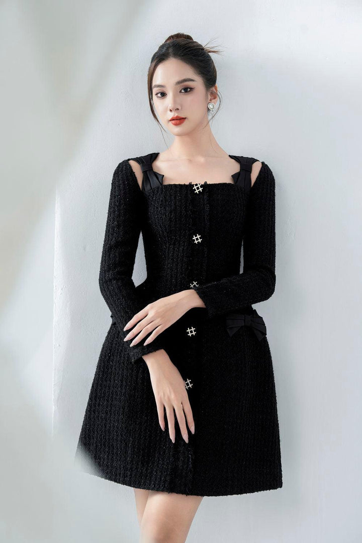 Coco A-line Cut-Out Tweed Mini Dress - MEAN BLVD