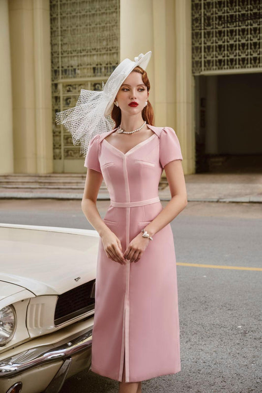 Colette Slit V-Neck Twill Midi Dress - MEAN BLVD