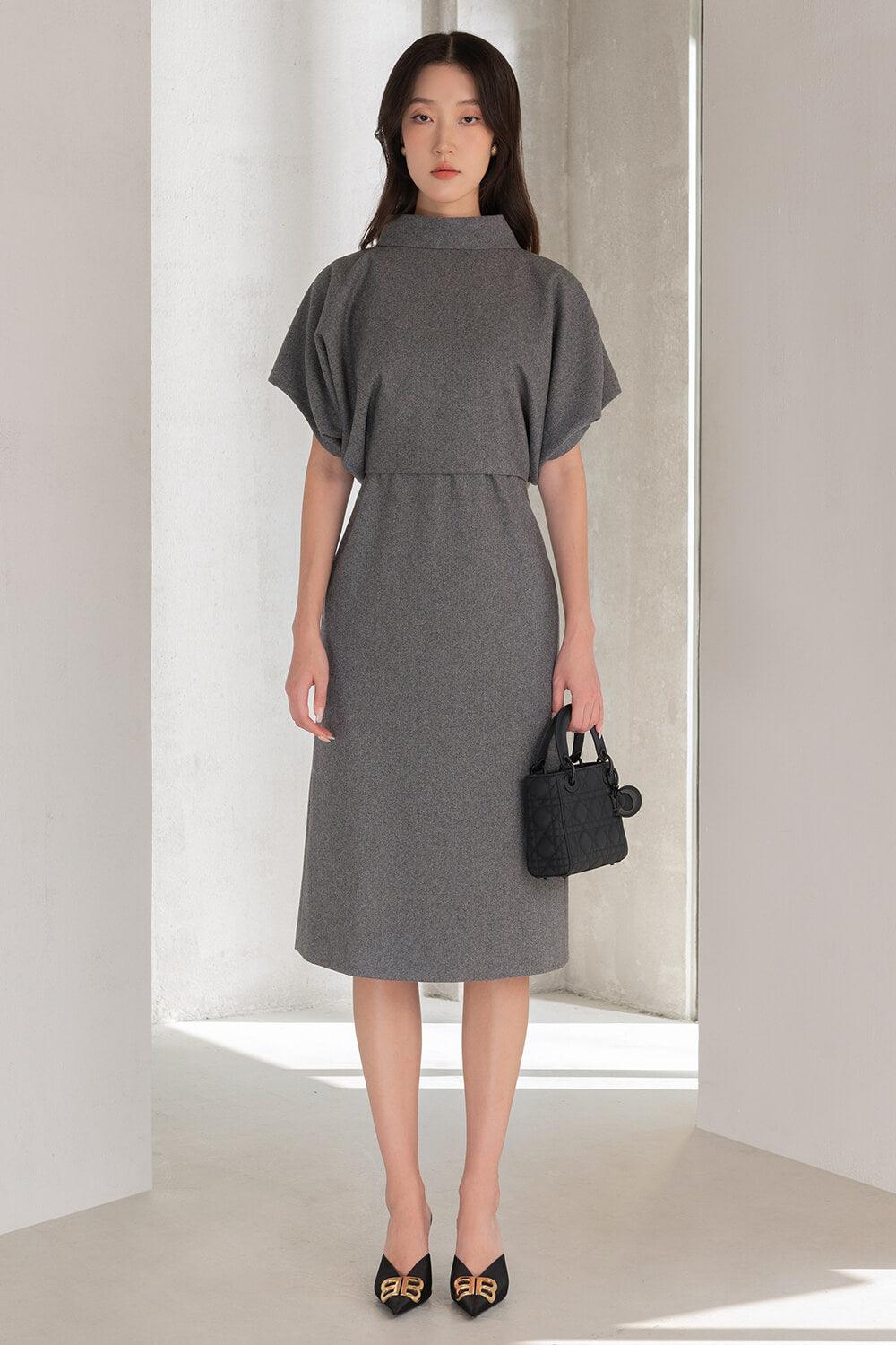 Women's Collins A-Line Batwing Sleeved Felt Knee-Length Dress S/M/L Grey/Cream Mean Blvd S / Cream