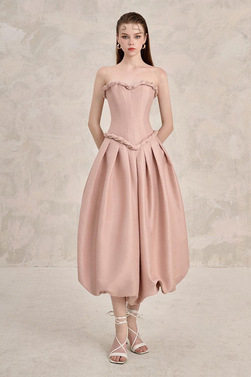 Women's Coralie Bubble/Balloon Semi-Heart Neck Taffeta Midi Dress XS/XS/S/M/L/XL/Customize Dust Pink MEAN BLVD Dust Pink / Customize Women's Coralie Bubble/Balloon Semi-Heart Neck Taffeta Midi Dress XS/XS/S/M/L/XL/Customize Dust Pink MEAN BLVD Dust Pink / Customize