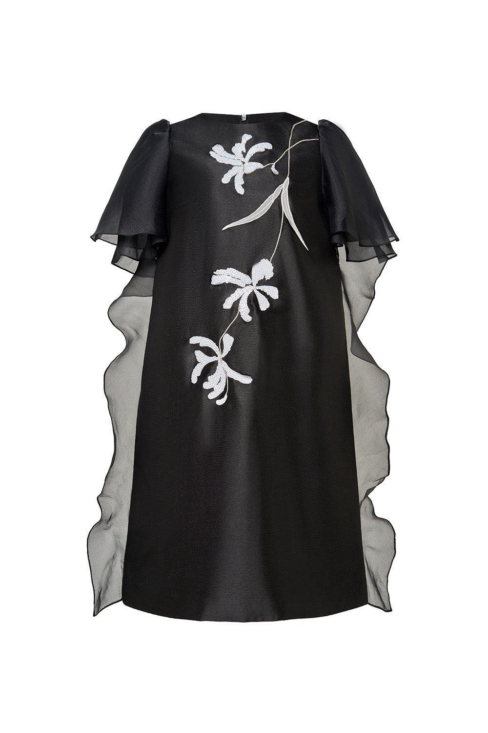 Women's Crystal Tunic Flutter Sleeved Taffeta Knee-length Dress S/M/L/XL/XXL Black MEAN BLVD Women's Crystal Tunic Flutter Sleeved Taffeta Knee-length Dress S/M/L/XL/XXL Black MEAN BLVD