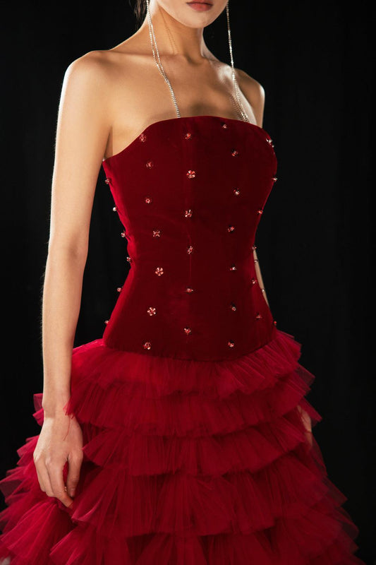 Cuevas Ball Gown Ruffle Layer Mesh Silk Floor Length Dress - MEAN BLVD