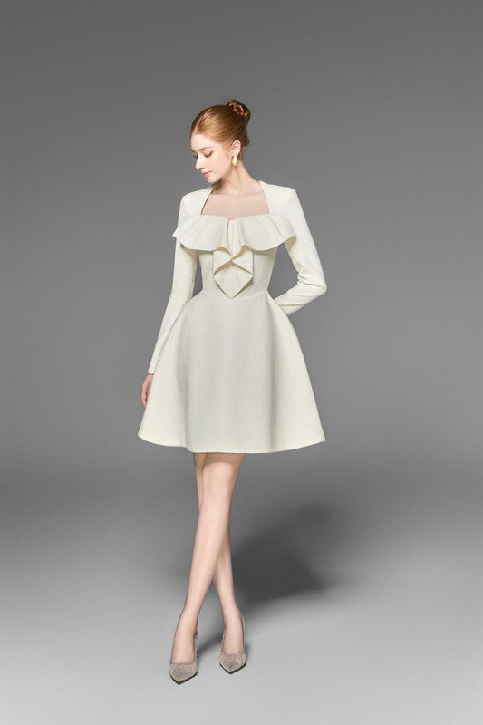 Daisy A-line Queen Anne Neck Tweed Mini Dress - MEAN BLVD
