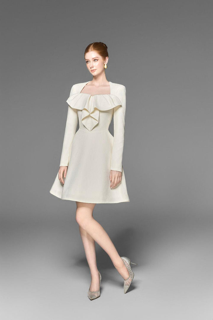 Daisy A-line Queen Anne Neck Tweed Mini Dress - MEAN BLVD