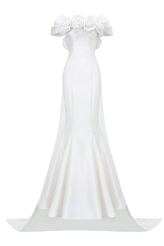 Deandre Mermaid Off-Shoulder Silk Lace Floor Length Dress - MEAN BLVD