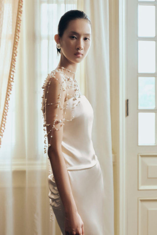 Diamanté Strapless Straight Across Neck Silk Floor Length Dress - MEAN BLVD