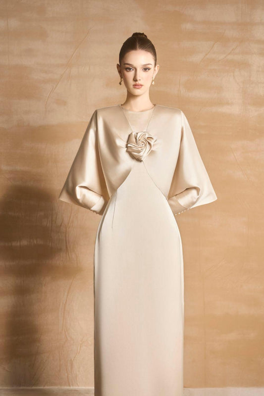 Earline Sheath Cape Sleeved Satin Floor Length Ao Dai - MEAN BLVD