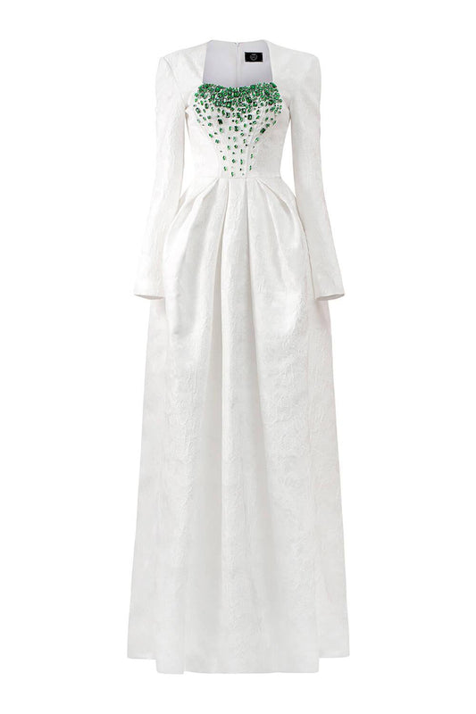 Echoes Ball Gown Long Sleeved Jacquard Floor Length Dress - MEAN BLVD