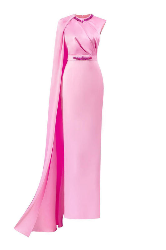 Efflores Pegged Round Neck Silk Floor Length Dress - MEAN BLVD