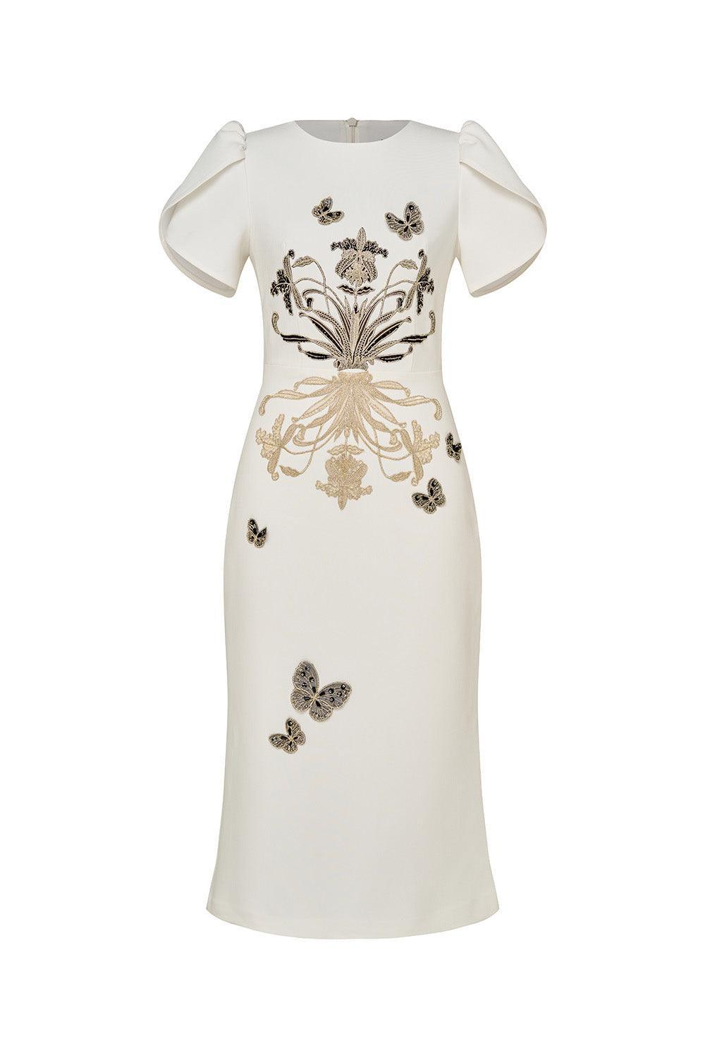 Women's Elation Trumpet Short Sleeved Linen Blend Midi Dress S/m/l/xl/xxl White Mean Blvd White / XXL Women's Elation Trumpet Short Sleeved Linen Blend Midi Dress S/m/l/xl/xxl White Mean Blvd White / XXL