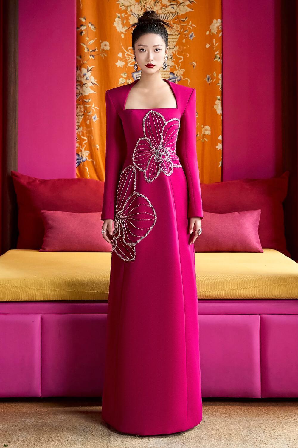 Women's Elegyn A-line Queen Anne Neck Velvet Satin Floor Length Dress XS/S/M/L/XL/XXL/Pink/Black/MEAN BLVD Pink / XL Women's Elegyn A-line Queen Anne Neck Velvet Satin Floor Length Dress XS/S/M/L/XL/XXL/Pink/Black/MEAN BLVD Pink / XL