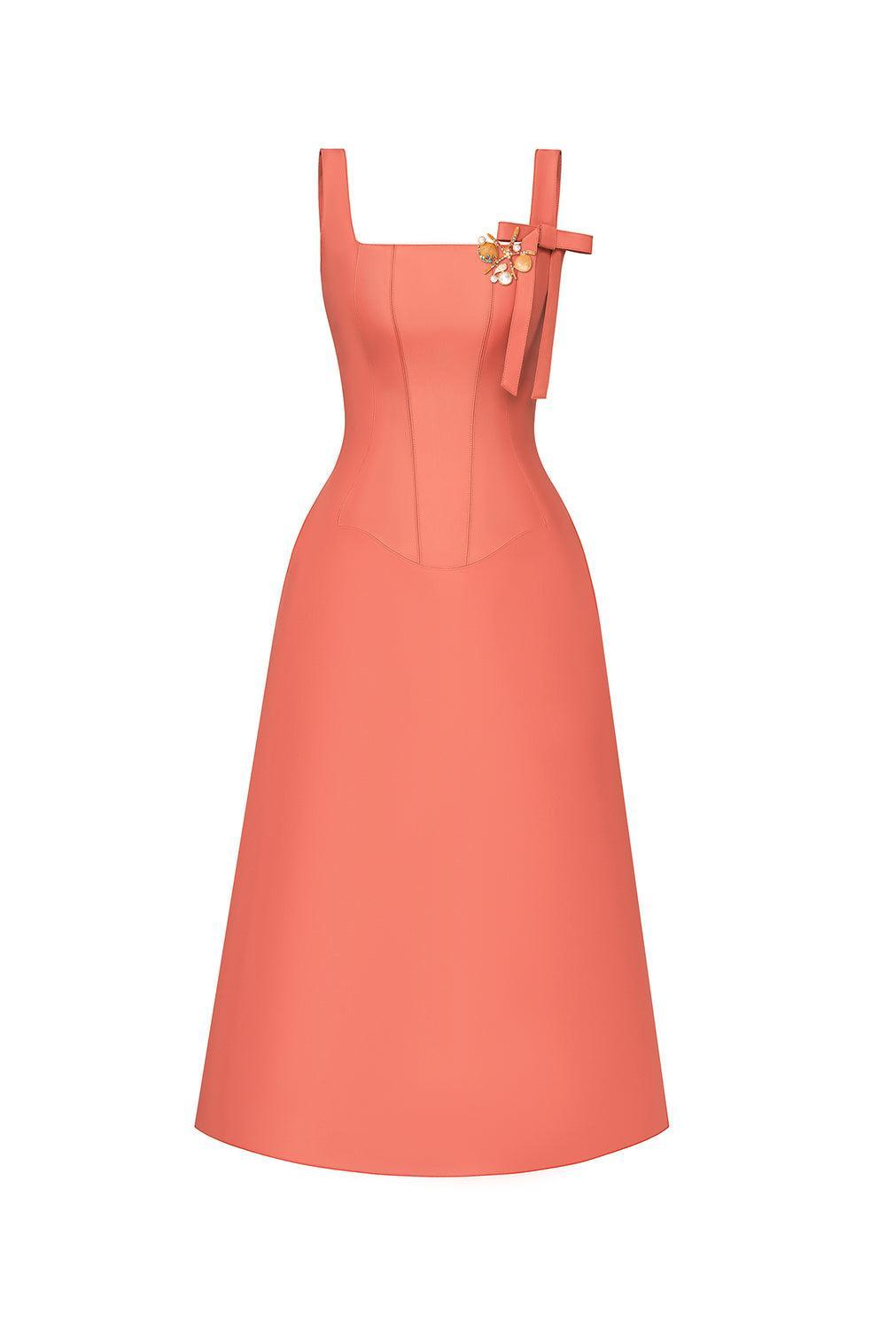 Women's Eleonora A-line Sleeveless Taffeta Midi Dress S/M/L/XL/Customize Orange MEAN BLVD Women's Eleonora A-line Sleeveless Taffeta Midi Dress S/M/L/XL/Customize Orange MEAN BLVD