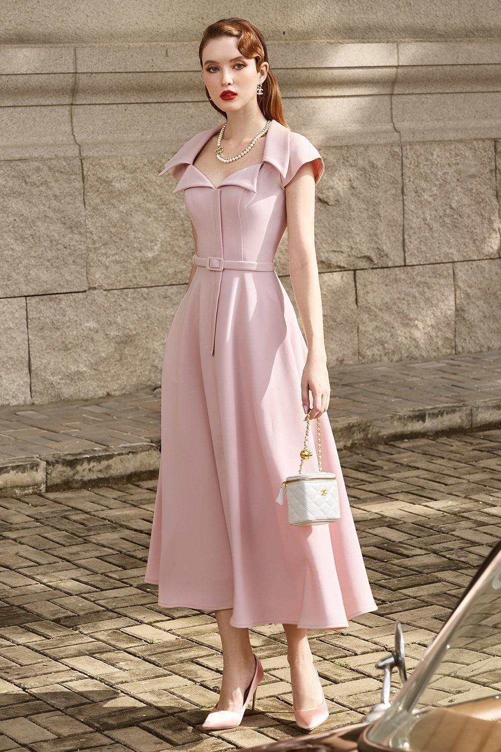 Women's Elise A-line Cap Sleeved Rib Knit Midi Dress S/M/L Pink MEAN BLVD M / Pink Women's Elise A-line Cap Sleeved Rib Knit Midi Dress S/M/L Pink MEAN BLVD M / Pink
