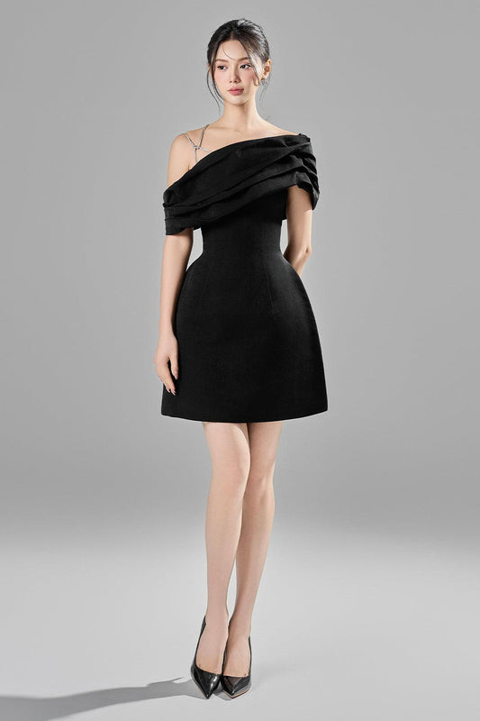 Elle A-line Asymmetric Neck Taffeta Mini Dress - MEAN BLVD