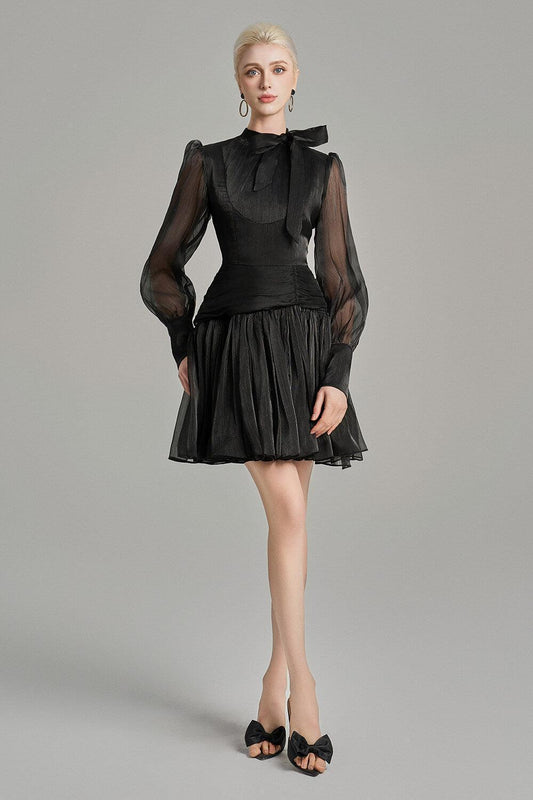 Ellis Drop Waist Tie Neck Voile Mini Dress - MEAN BLVD