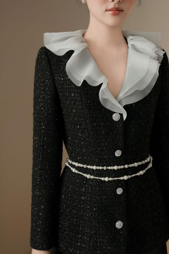 Elysia A-line Ruffle Collar Tweed Top - MEAN BLVD