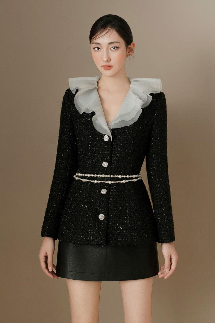 Elysia A-line Ruffle Collar Tweed Top - MEAN BLVD