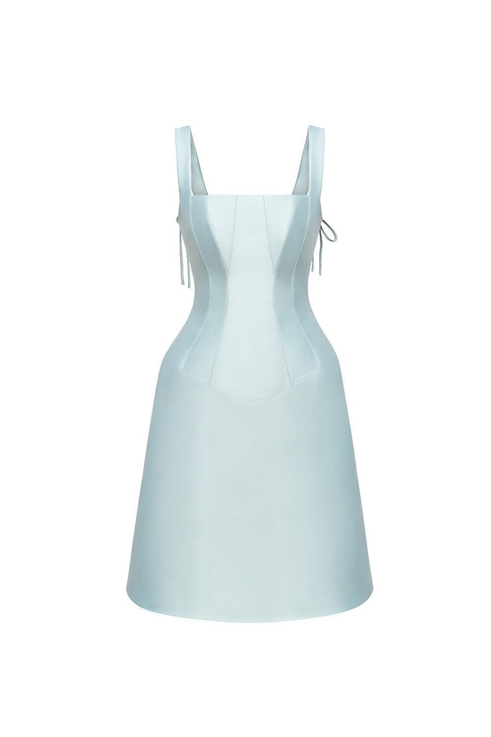 Women's Emma A-line Strappy Polycotton Knee-length Dress S/M/L Light Blue/Bronze Brown MEAN BLVD M / Light Blue