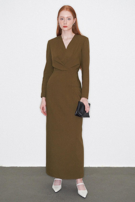 Emma Sheath V-Neck Polycotton Maxi Dress - MEAN BLVD