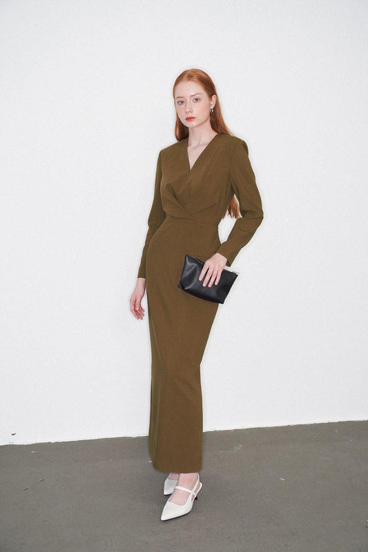 Emma Sheath V-Neck Polycotton Maxi Dress - MEAN BLVD