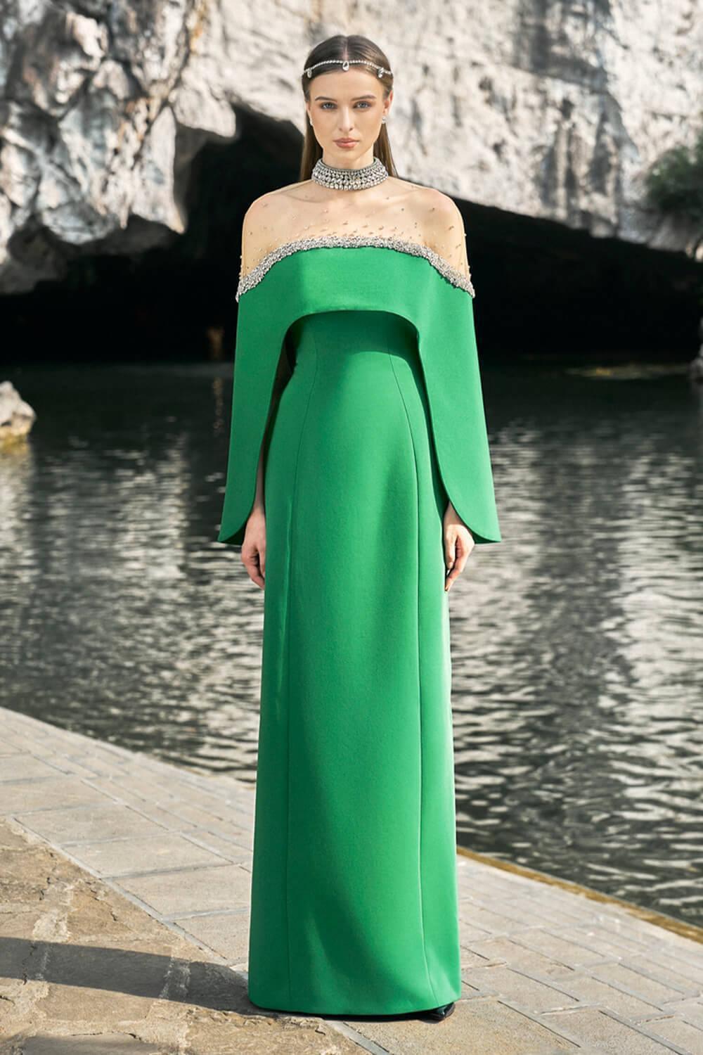 Women's Escapade A-line Cape Sleeved Velvet Floor Length Set XS/S/M/L/XL/Green/MEAN BLVD Green / XL Women's Escapade A-line Cape Sleeved Velvet Floor Length Set XS/S/M/L/XL/Green/MEAN BLVD Green / XL