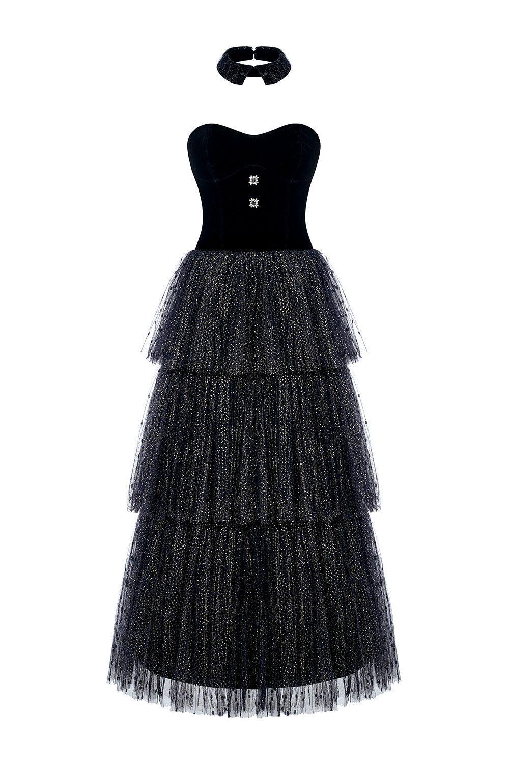 Women's Esther Layered Sweetheart Neck Tulle Ankle Length Dress XS/S/M/L Black MEAN BLVD Black / S Women's Esther Layered Sweetheart Neck Tulle Ankle Length Dress XS/S/M/L Black MEAN BLVD Black / S