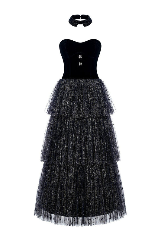 Esther Layered Sweetheart Neck Tulle Ankle Length Dress - MEAN BLVD