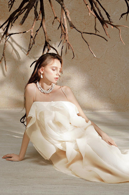 Eugene Straight Spaghetti Strap Crinkle Organza Ankle Length Dress - MEAN BLVD