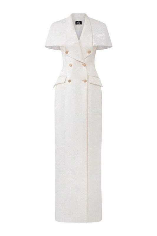 Euphoria Sheath Double Breasted Brocade Ankle Length Dress - MEAN BLVD