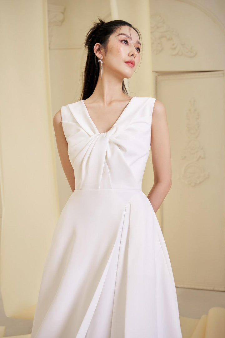 Evara Asymmetric Twisted Cotton Spandex Ankle Length Dress - MEAN BLVD