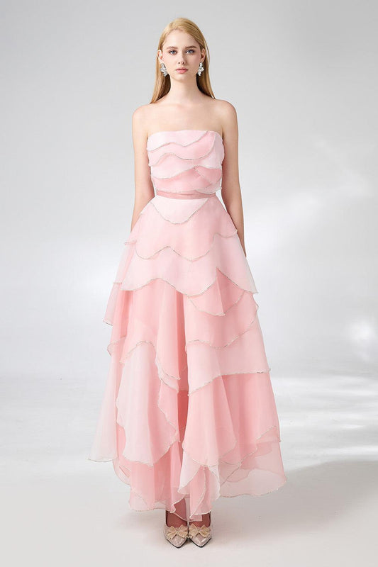 Everlee Strapless Layered Organza Ankle Length Dress - MEAN BLVD