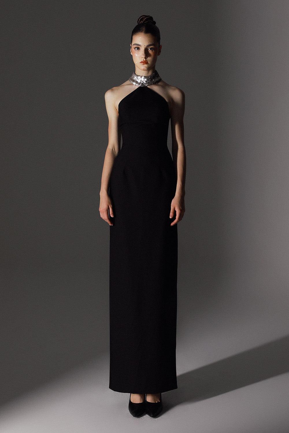 Women's Fifth Avenue Sheath Halter Neck Wool Cotton Maxi Dress 0/1/2/Customize Black Mean Blvd Black / 2