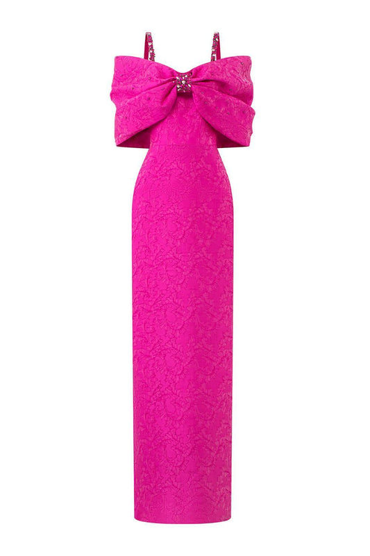 Fortuity Pegged Cold Shoulder Sleeved Jacquard Floor Length Dress - MEAN BLVD