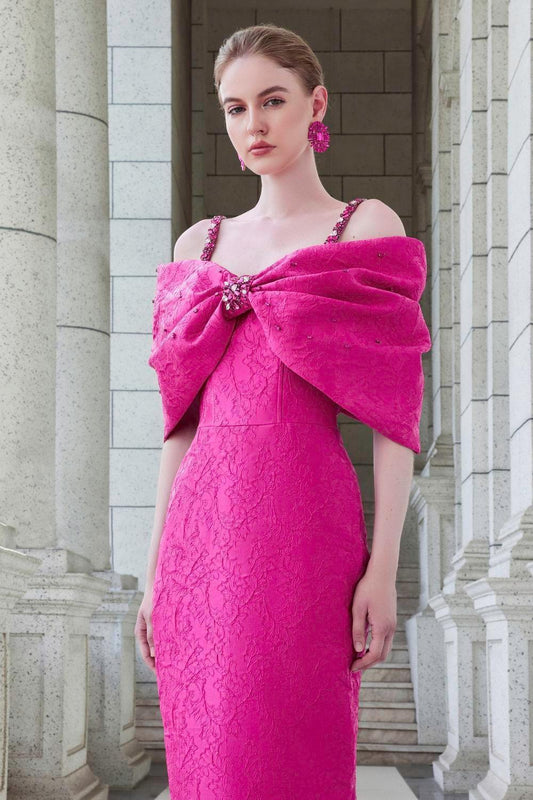 Fortuity Pegged Cold Shoulder Sleeved Jacquard Floor Length Dress - MEAN BLVD