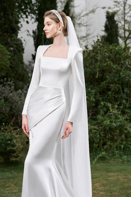 Fuentes A-line Queen Anne Neck Silk Floor Length Dress - MEAN BLVD