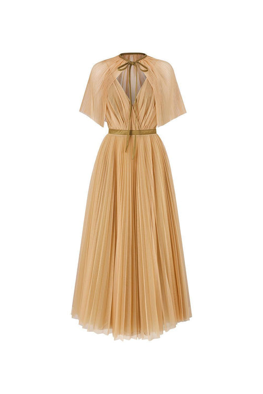 Gallin Pleated V-Neck Tulle Ankle Length Dress - MEAN BLVD