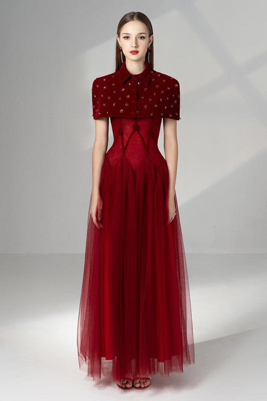 Gemini Drop Waist Cape Shoulder Mesh Maxi Set - MEAN BLVD