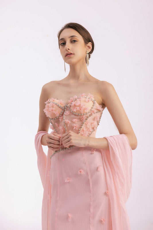 Gilmore Mermaid Semi-Heart Neck Organza Floor Length Dress - MEAN BLVD