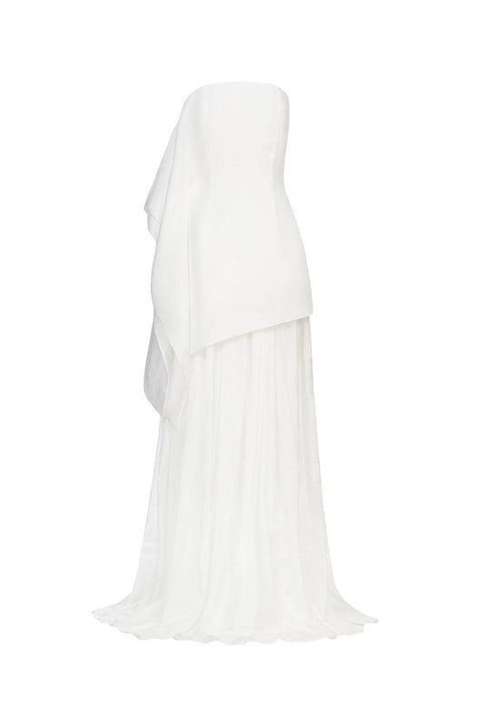 Gio Strapless Gathered Silk Chiffon Floor Length Dress - MEAN BLVD