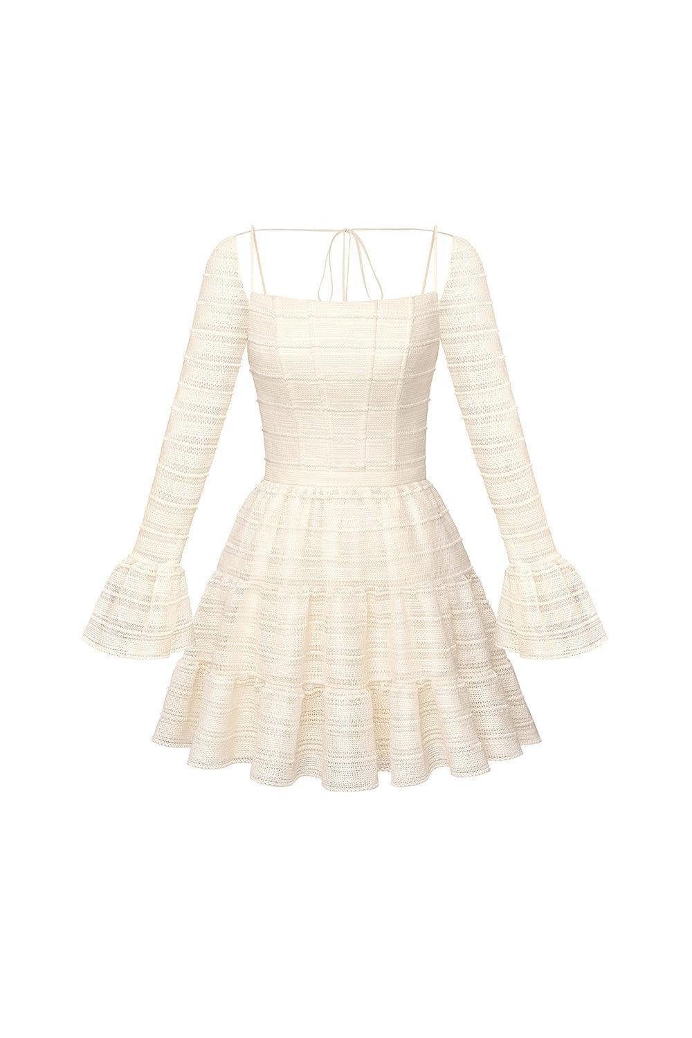 Women's Giorgia Tiered Poet Sleeved Lace Mini Dress S/M/L/XL/Customize Beige MEAN BLVD Beige / L