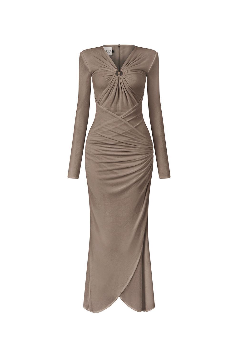 Women's Glory Bodycon Gathered Spandex Ankle Length Dress S/M/L Brown/White/Red MEAN BLVD Brown / L Women's Glory Bodycon Gathered Spandex Ankle Length Dress S/M/L Brown/White/Red MEAN BLVD Brown / L