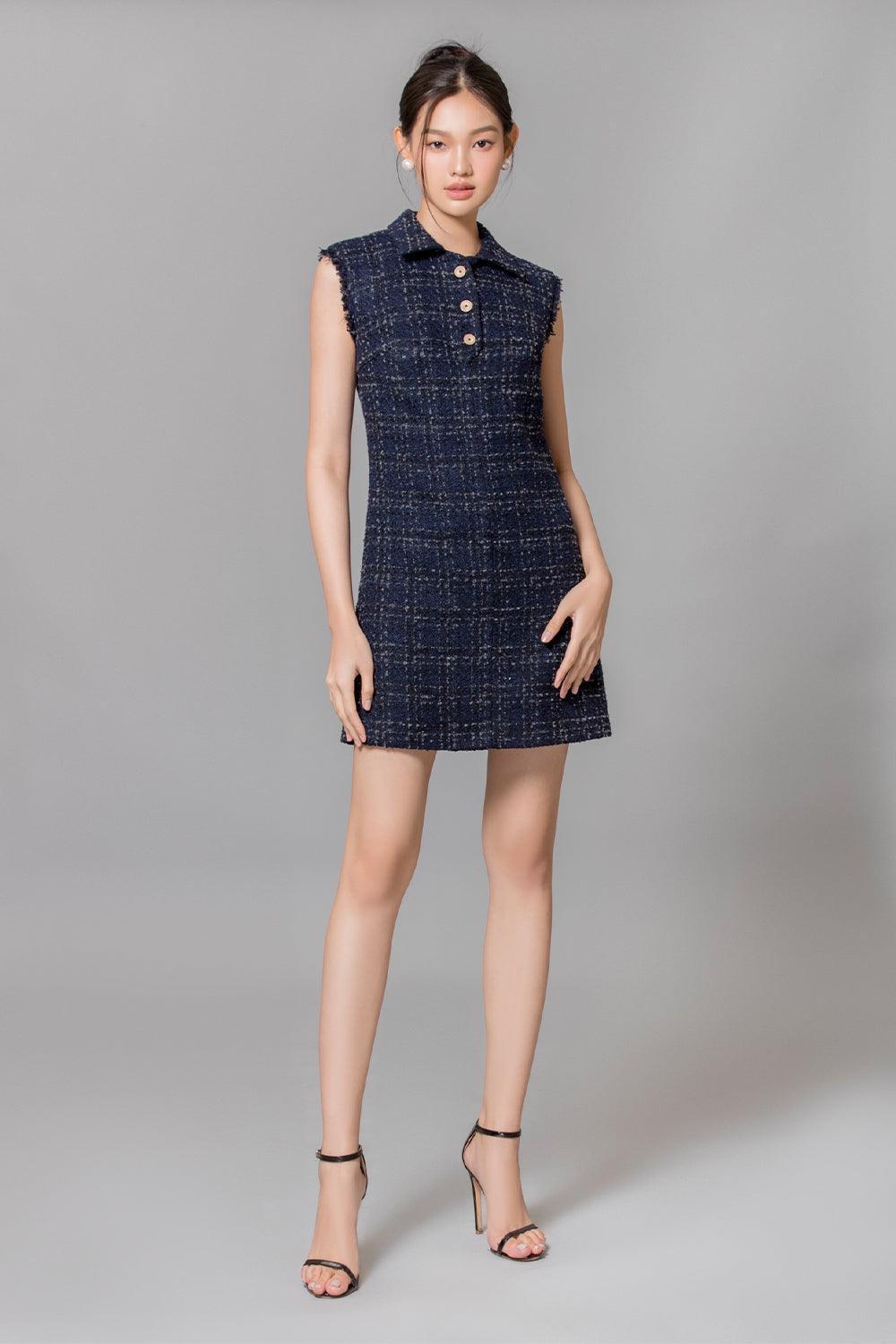 goldie mini dress Women's Goldie A-line Sleeveless Tweed Mini Dress XS/S/M/L Navy MEAN BLVD Navy / M