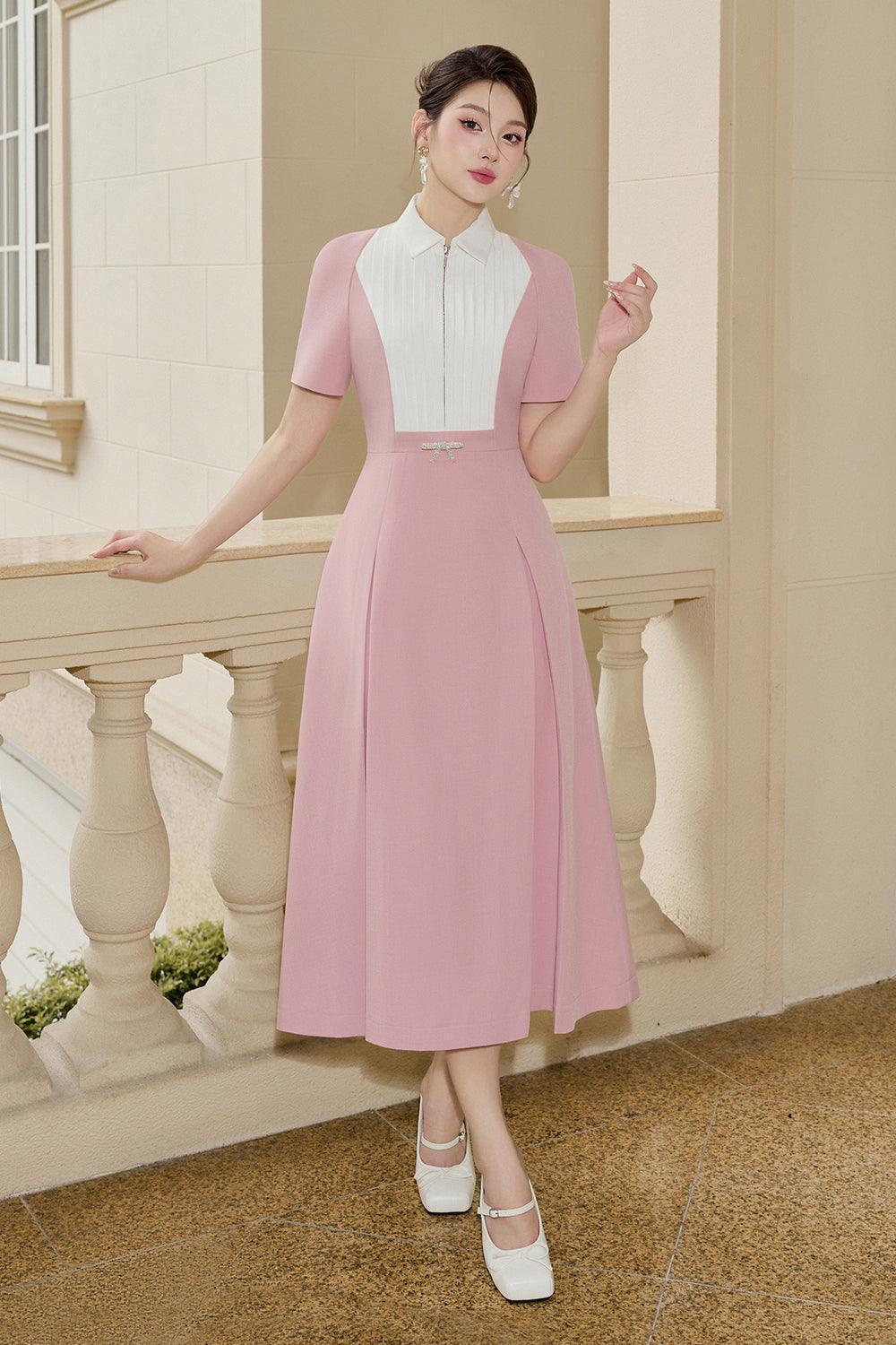 Women's Gotpink A-Line Short Sleeved Linen Cotton Midi Dress S/M/L Pink Mean Blvd, Pink / S Women's Gotpink A-Line Short Sleeved Linen Cotton Midi Dress S/M/L Pink Mean Blvd, Pink / S