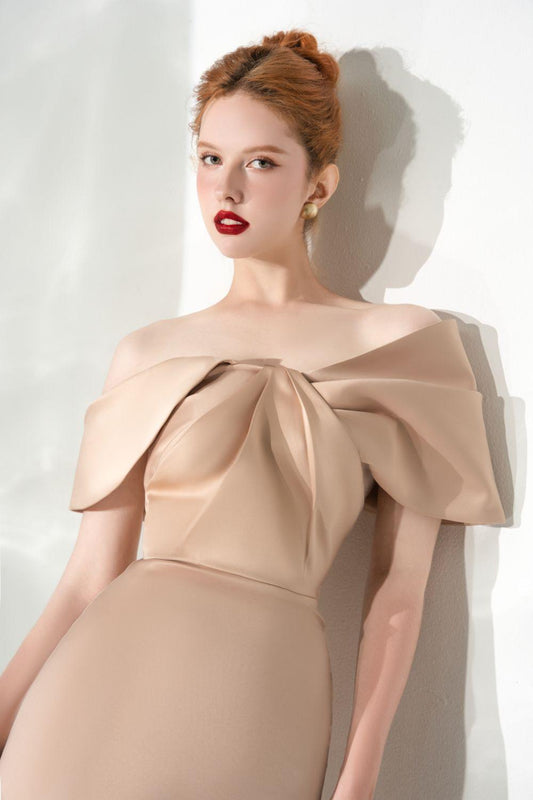 Grace Sheath Off-Shoulder Taffeta Midi Dress - MEAN BLVD