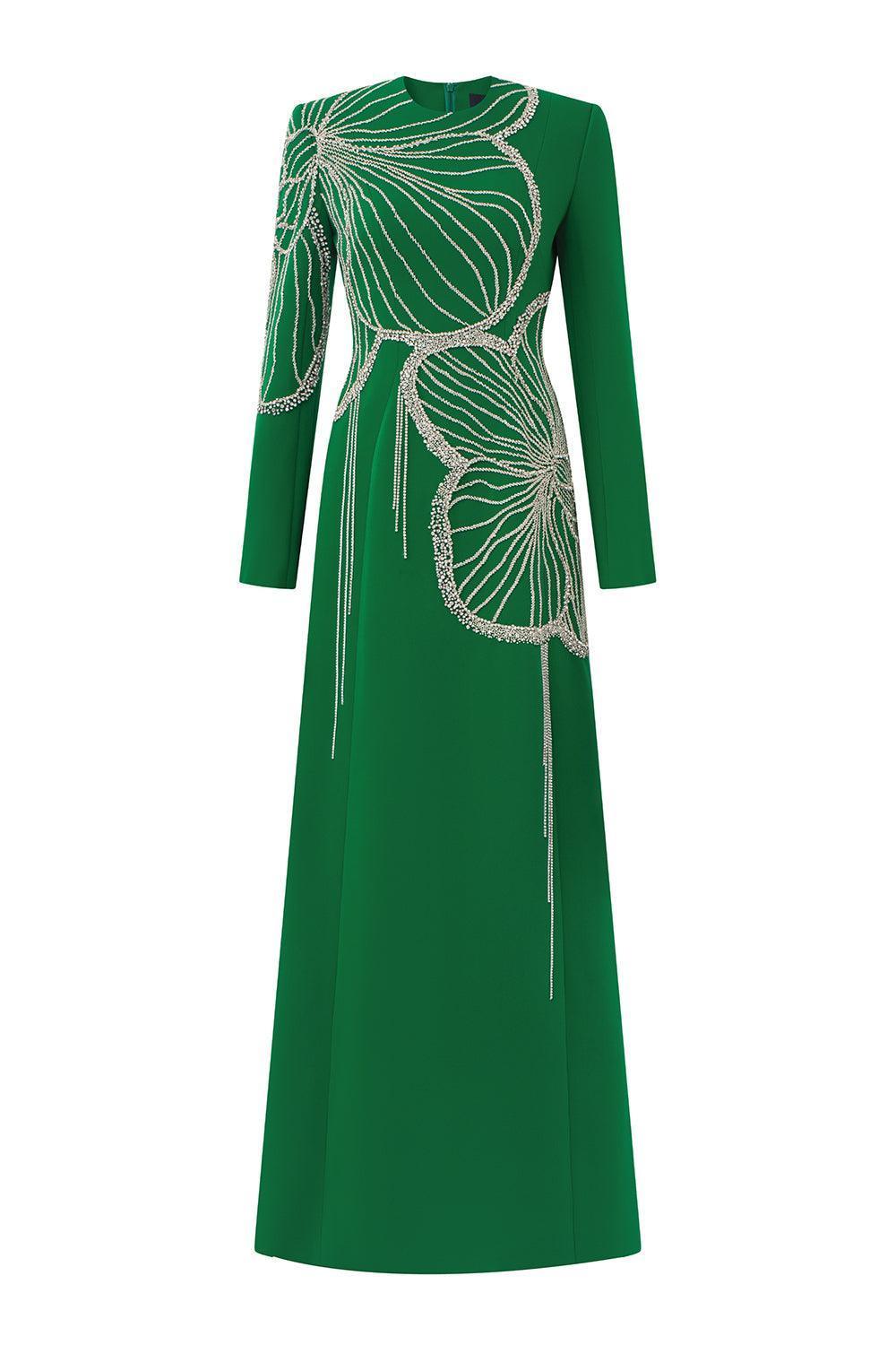 Women's Radiai A-line Long Sleeved Velvet Satin Floor Length Dress XS/S/M/L/XL/Green/MEAN BLVD Green / S Women's Radiai A-line Long Sleeved Velvet Satin Floor Length Dress XS/S/M/L/XL/Green/MEAN BLVD Green / S
