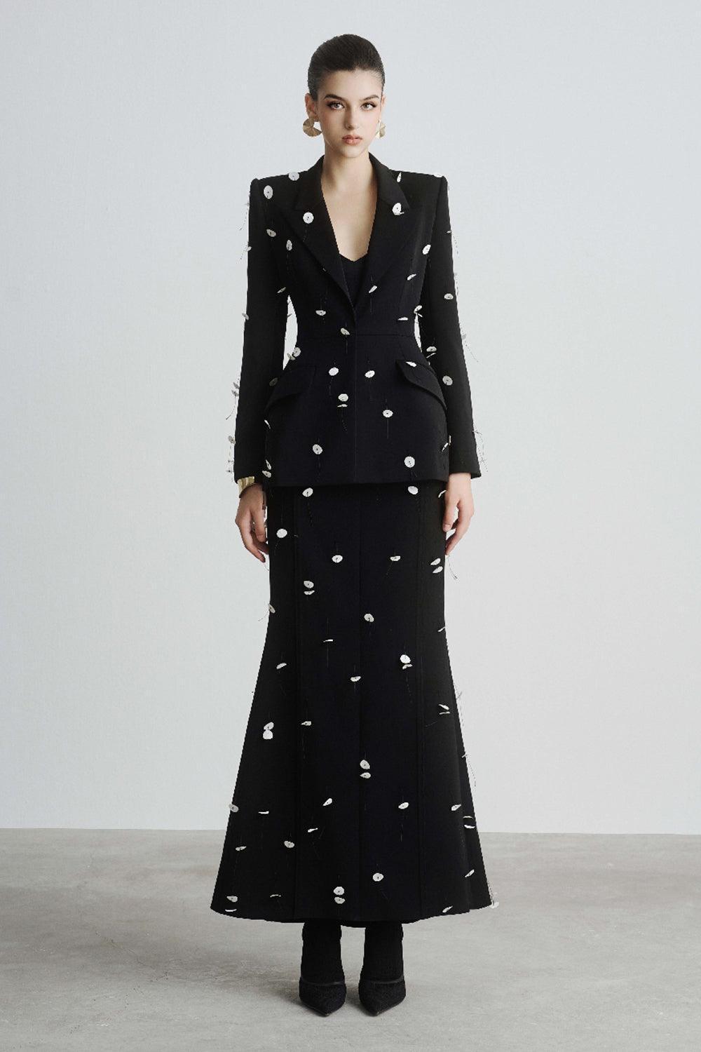 Renee - Black or Navy Blue Brocade Trumpet Skirt