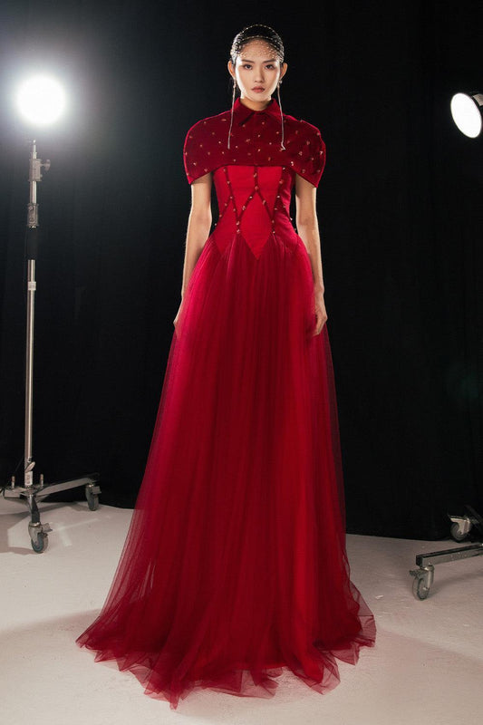 Grayson Gathered Collared Neck Twill Floor Length Set - MEAN BLVD