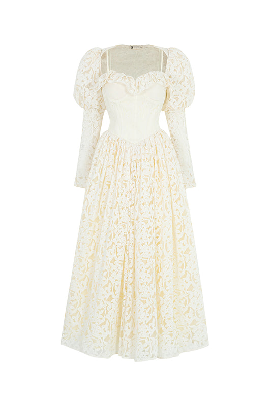 Mademoiselle A-line Ruffle Trim Silk Lace Ankle Length Dress